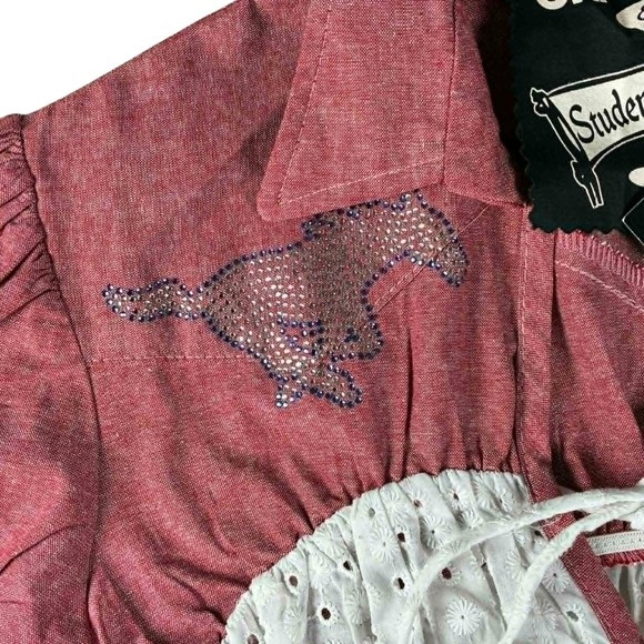 SMU Mustangs Womens Dress M Chic Western Cowboy Print Sequins Waist NEW MSRP $79 - Picture 5 of 6